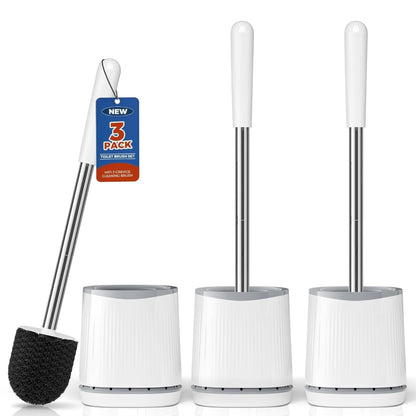 TRENTI Toilet Brush and Holder Set - Bristles Bowl Brush Head with Ventilated Holder, Wall Mounted Compact Set for Bathroom Deep Cleaning