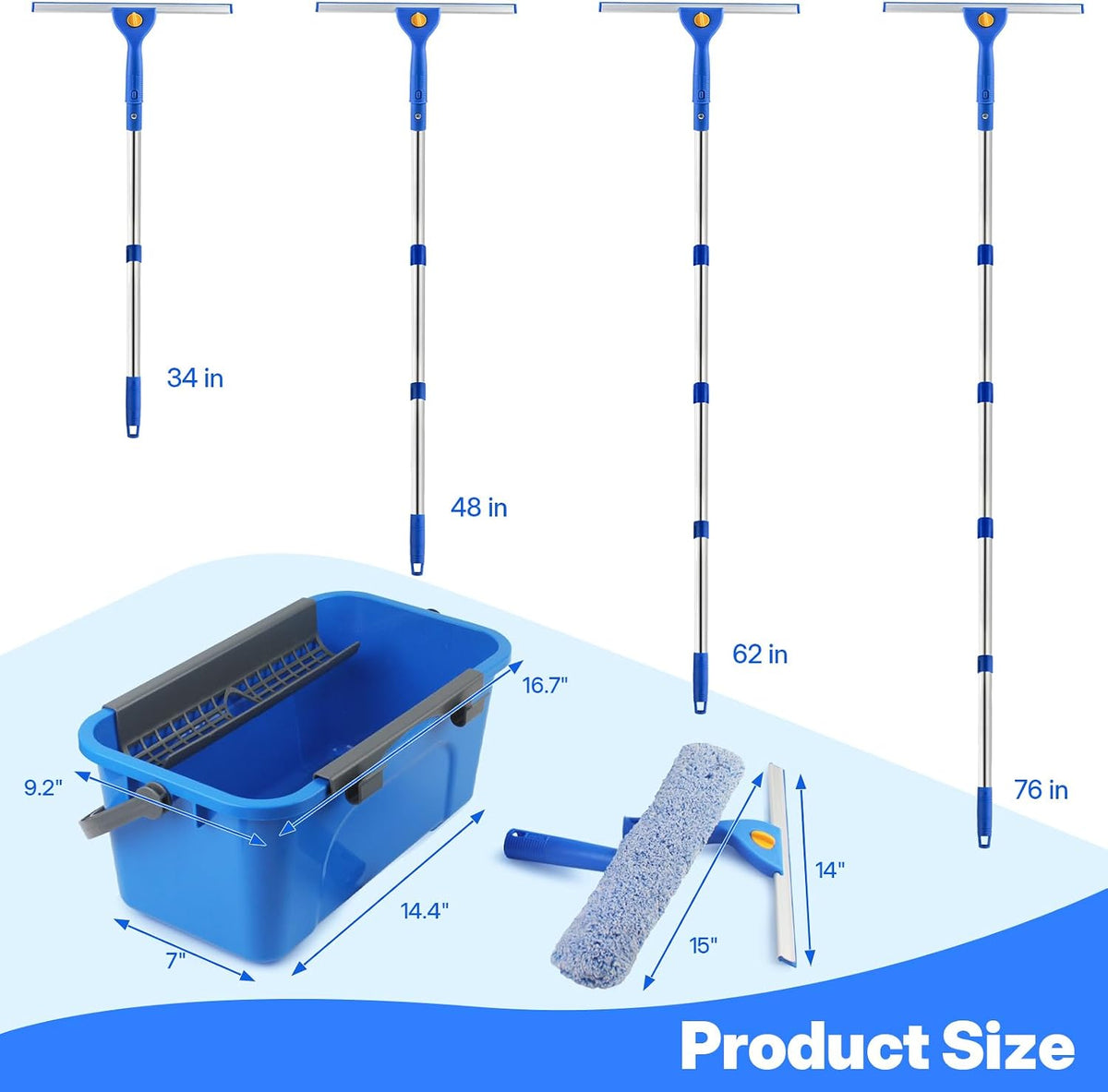 Window Cleaning Kit with Bucket, Squeegee and Scrubber for Home, Commercial