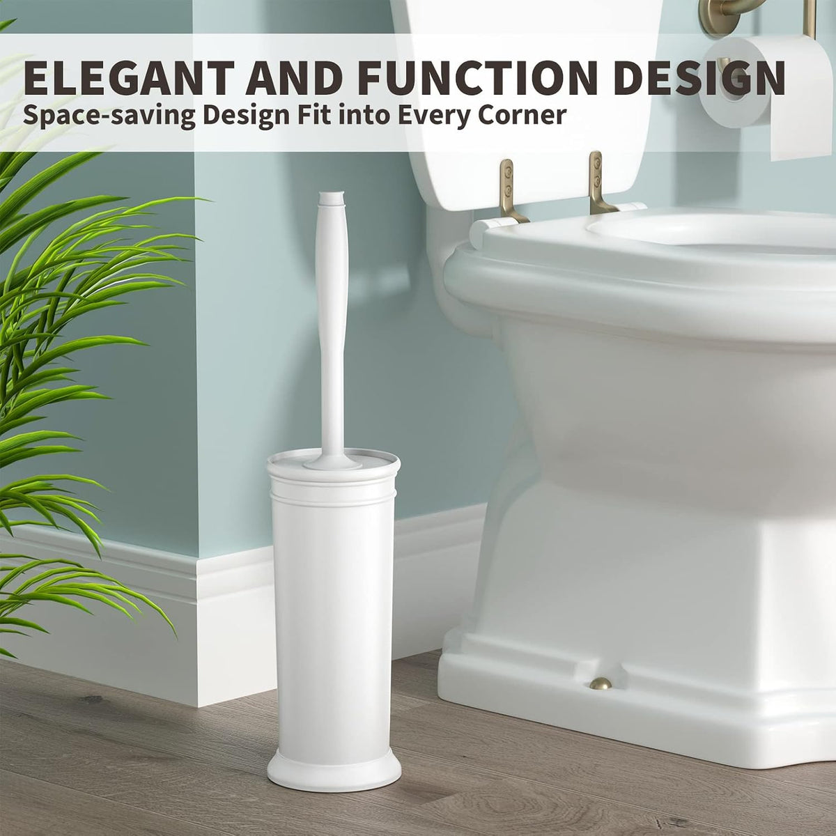 Toilet Brush and Holder 2 Pack, Toilet Bowl Brush with Extra Long Handle, Toilet Scrubber and Covered Holder, Toilet Brushes for Bathroom-Space Saving, Covered Brush, Durable, Deep Cleaning(White)