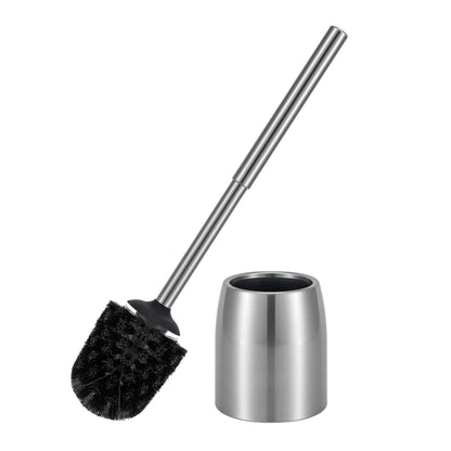 SUS304 Stainless Steel Toilet Brush and Holder Set Stain Nickle 12In Handle BristlesToilet Bowl Brush Cepillo para Baños Bathroom Brushes Cleaning Brush with Case Anti-Rust Brushed Silver