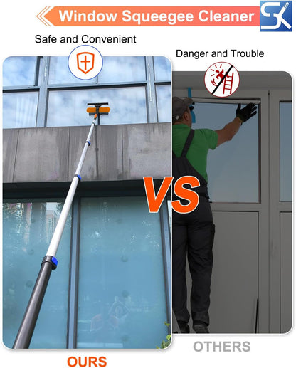 26FT Reach Window Squeegee for Window Cleaning Kit with 5-20 Foot Telescoping Extension Pole, 2 in 1 Window Squeegee, Cobweb Duster, Dust Kit Window Washing Kit for Car, Shower Glass Door