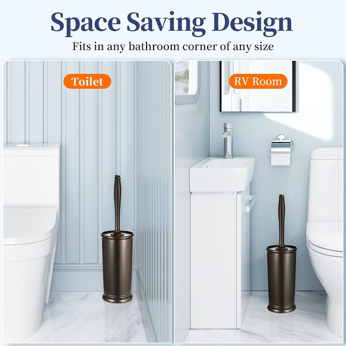 HAMITOR Toilet Bowl Brush Holder Set: Modern Brown Bathroom Accessories