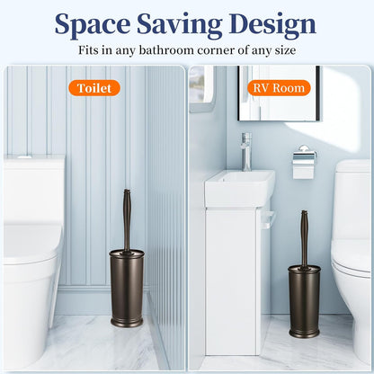 HAMITOR Toilet Bowl Brush Holder Set: Modern Brown Bathroom Accessories