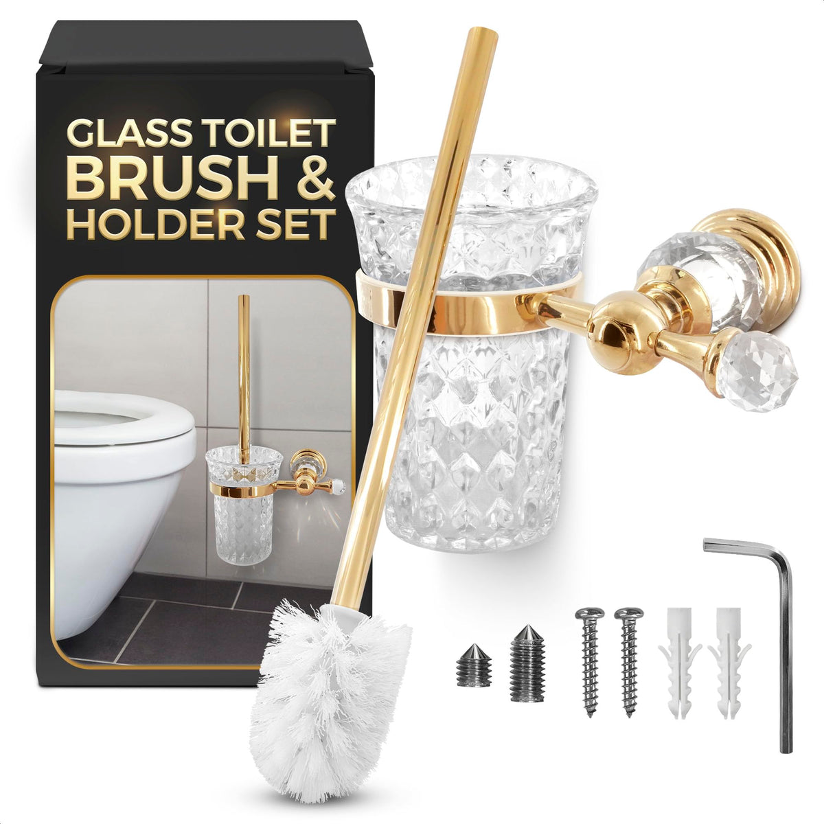 Gold Toilet Brush and Holder Set, Freestanding (Square Shape)
