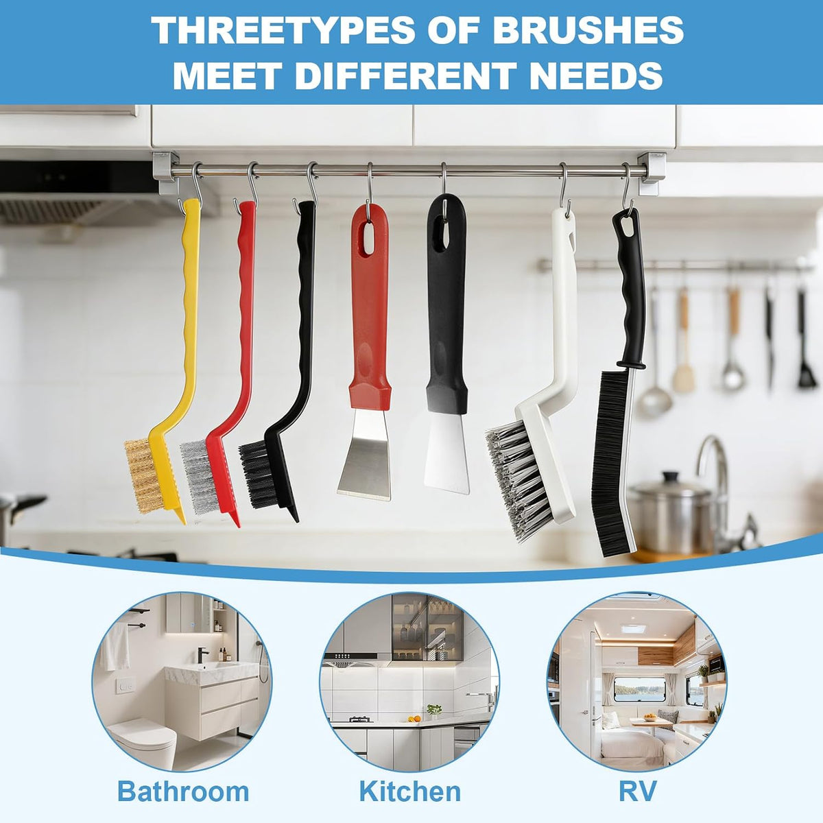 11Pcs V-Shaped Grout Cleaning Brush Set, with Stiff Bristles Crevice Cleaning Brush and Steel Scraper, Deep Cleaning Supplies for Cleaning Bathrooms, Kitchens, Tiles and Windows