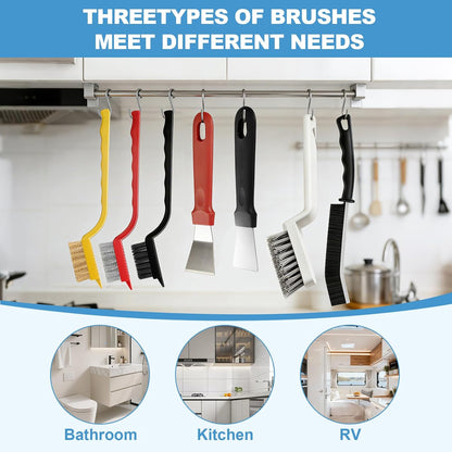 11Pcs V-Shaped Grout Cleaning Brush Set, with Stiff Bristles Crevice Cleaning Brush and Steel Scraper, Deep Cleaning Supplies for Cleaning Bathrooms, Kitchens, Tiles and Windows