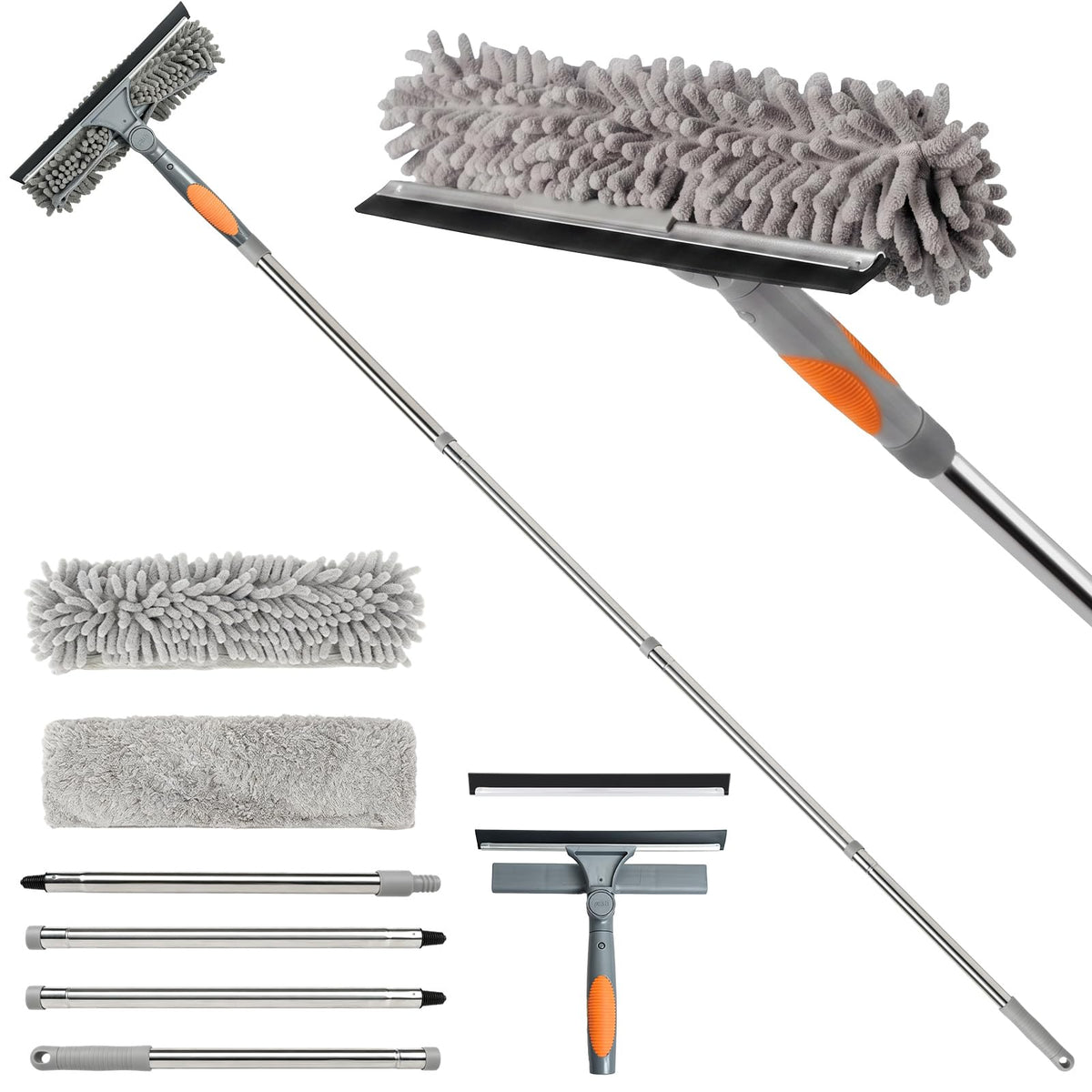 67" Window Squeegee for Window Cleaning with Extension Pole, 3-in-1