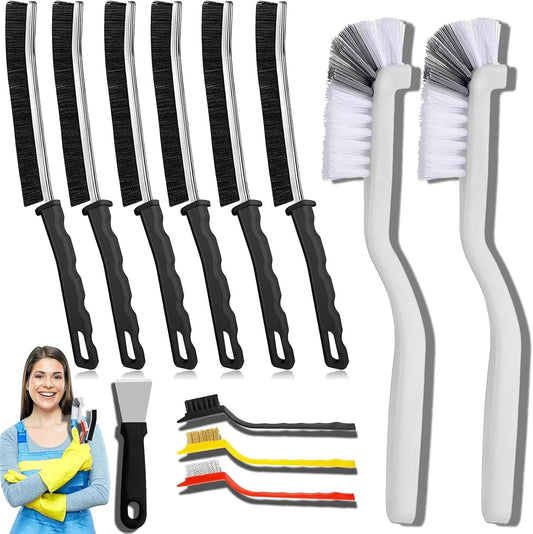Commercial-Grade Crevice Cleaning Brush Set, Ultra-Stiff Heavy-Duty Gap Scrubber Tools for Bathroom Grout, Window Tracks & Auto Detailing, Zero Cross-Contamination,12Pcs