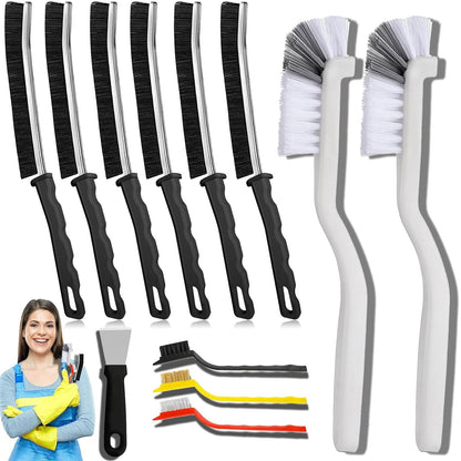 Commercial-Grade Crevice Cleaning Brush Set, Ultra-Stiff Heavy-Duty Gap Scrubber Tools for Bathroom Grout, Window Tracks & Auto Detailing, Zero Cross-Contamination