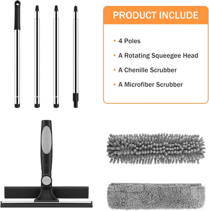 SetSail Window Squeegee with 66in Extension Pole 2-in-1 Window Cleaning Kit