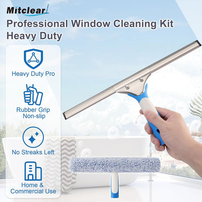 Mitclear Window Cleaning Kit 14IN Squeegee & Scrubber for Shower Glass Car
