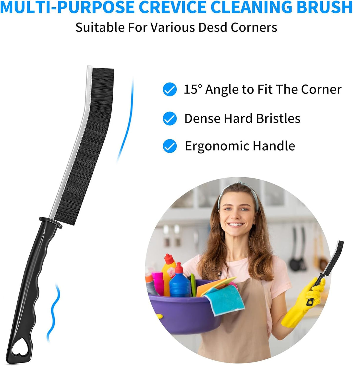 4TH Multi-Purpose Hard Bristle Crevice Cleaning Brush -Deep Cleaning Essential Tool for Household Use -Versatile, Durable, Thin Brush to Clean Narrow Spaces -6 Pcs, Black