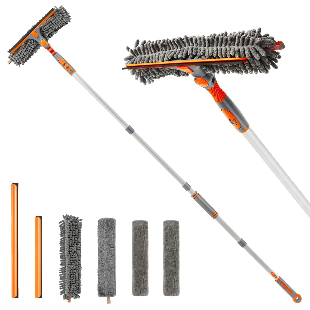 Eazer 89'' Squeegee Window Cleaner 2 in 1 Rotatable Window Cleaning Tool Kit with Extension Pole, Window Washing Equipment with Bendable Head for Indoor/Outdoor Window and Car Glass
