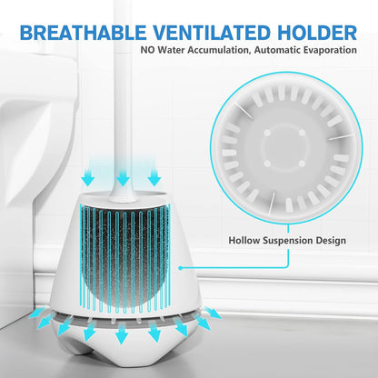 Toilet Brush and Holder 2 Pack, Toilet Brush with Ventilated Holder, Toilet Bowl Brush with Long and Large Handle for Bathroom-Toilet-Cleaning-Bristles-Comfortable