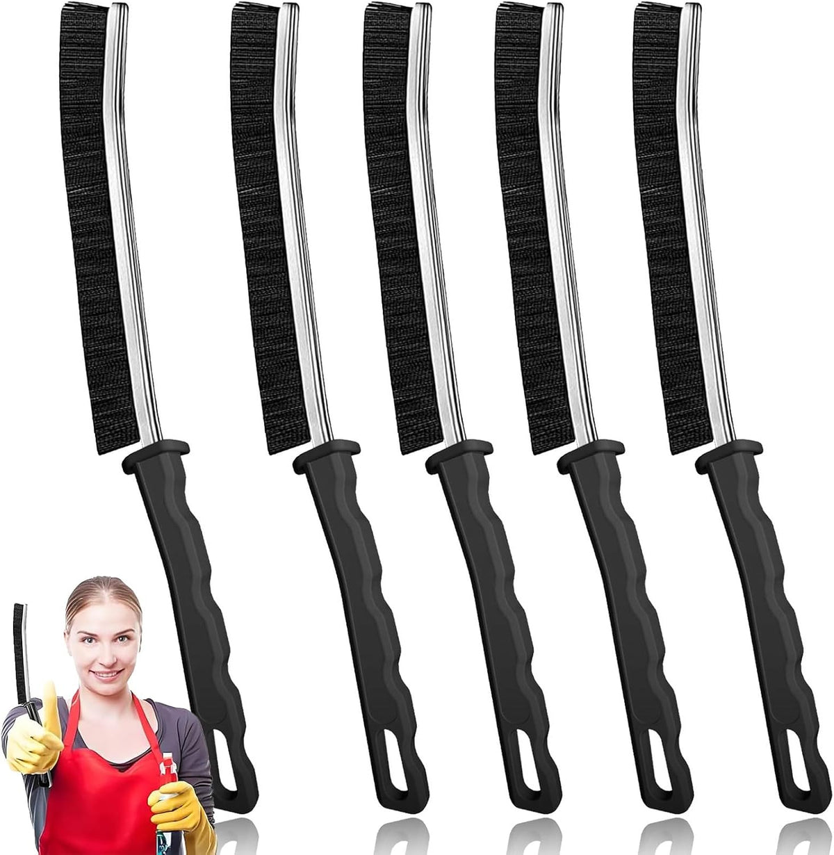 Commercial-Grade Crevice Cleaning Brush Set, Ultra-Stiff Heavy-Duty Gap Scrubber Tools for Bathroom Grout, Window Tracks & Auto Detailing, Zero Cross-Contamination