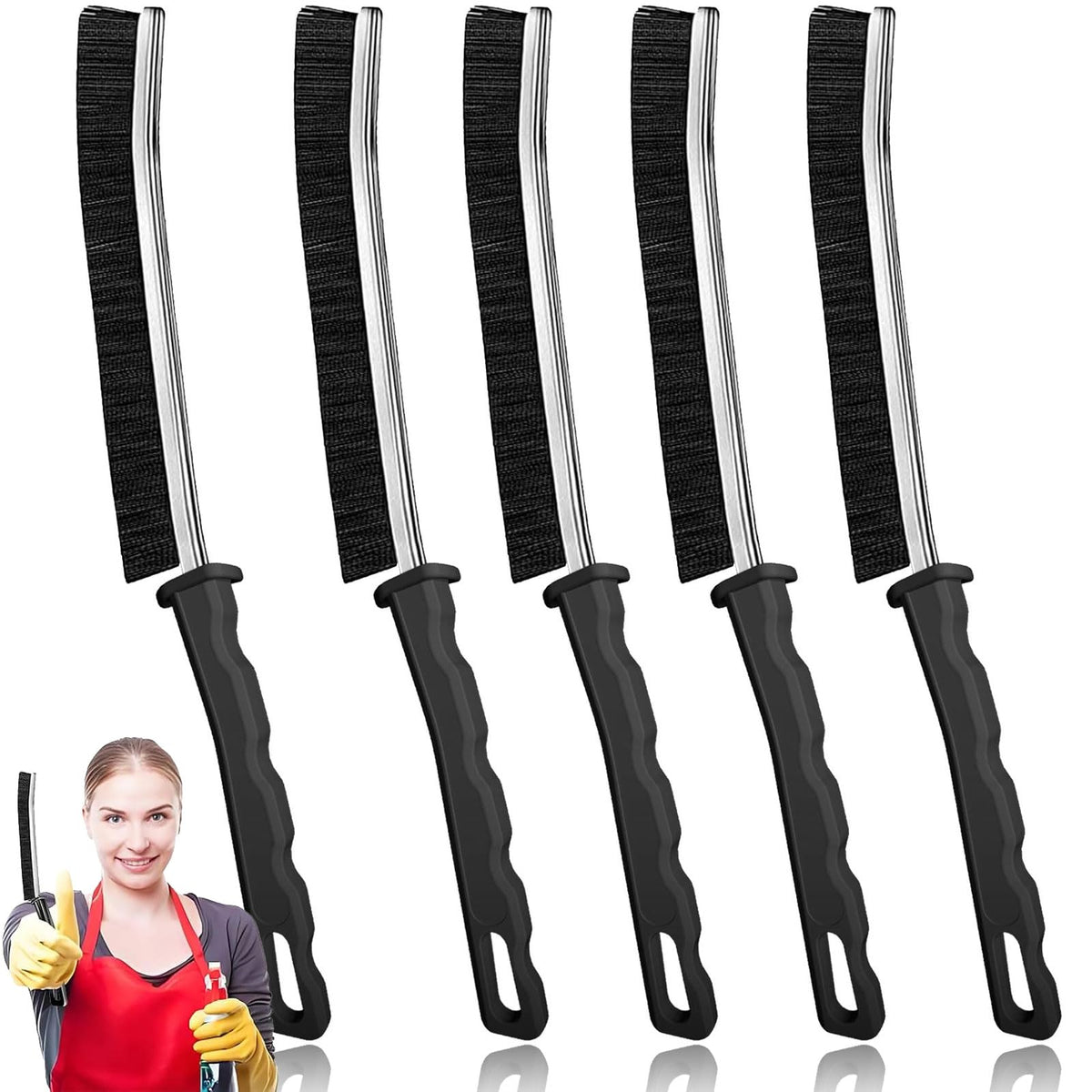 Commercial-Grade Crevice Cleaning Brush Set, Ultra-Stiff Heavy-Duty Gap Scrubber Tools for Bathroom Grout, Window Tracks & Auto Detailing, Zero Cross-Contamination