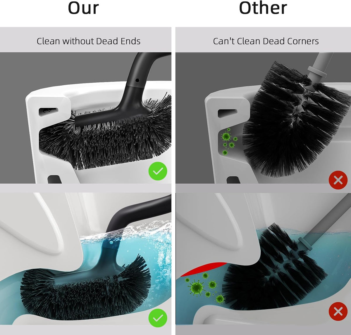 HAMITOR Toilet Bowl Brush Holder Set: Bathroom Deep Cleaning Scrubber