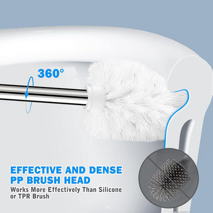 Toilet Brush and Holder, 2 Pack Toilet Brush with 304 Stainless Steel Long Handle, Toilet Bowl Brush for Bathroom Toilet-Ergonomic, Elegant,Durable (White)