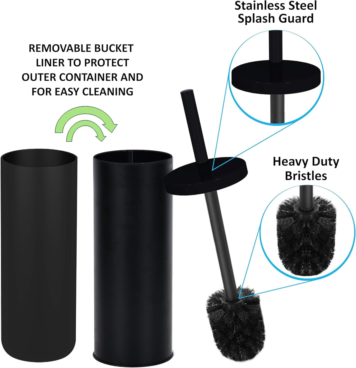 Deep & Sturdy Toilet Bowl Brush with Holder - Durable Scrubbing - Toilet Cleaners - Household Essentials - Silicone Brush - Bathroom Cleaner - Cleaning Supplies - Household Supplies, Matte Black