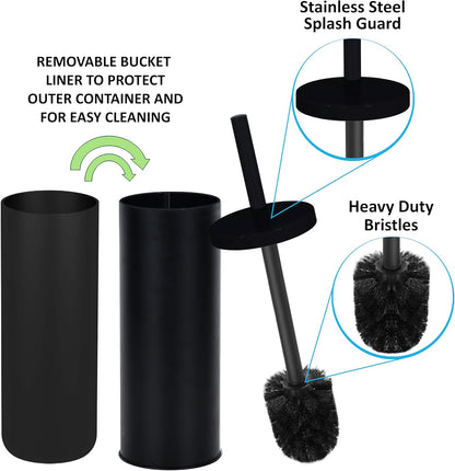 Deep & Sturdy Toilet Bowl Brush with Holder - Durable Scrubbing - Toilet Cleaners - Household Essentials - Silicone Brush - Bathroom Cleaner - Cleaning Supplies - Household Supplies, Matte Black