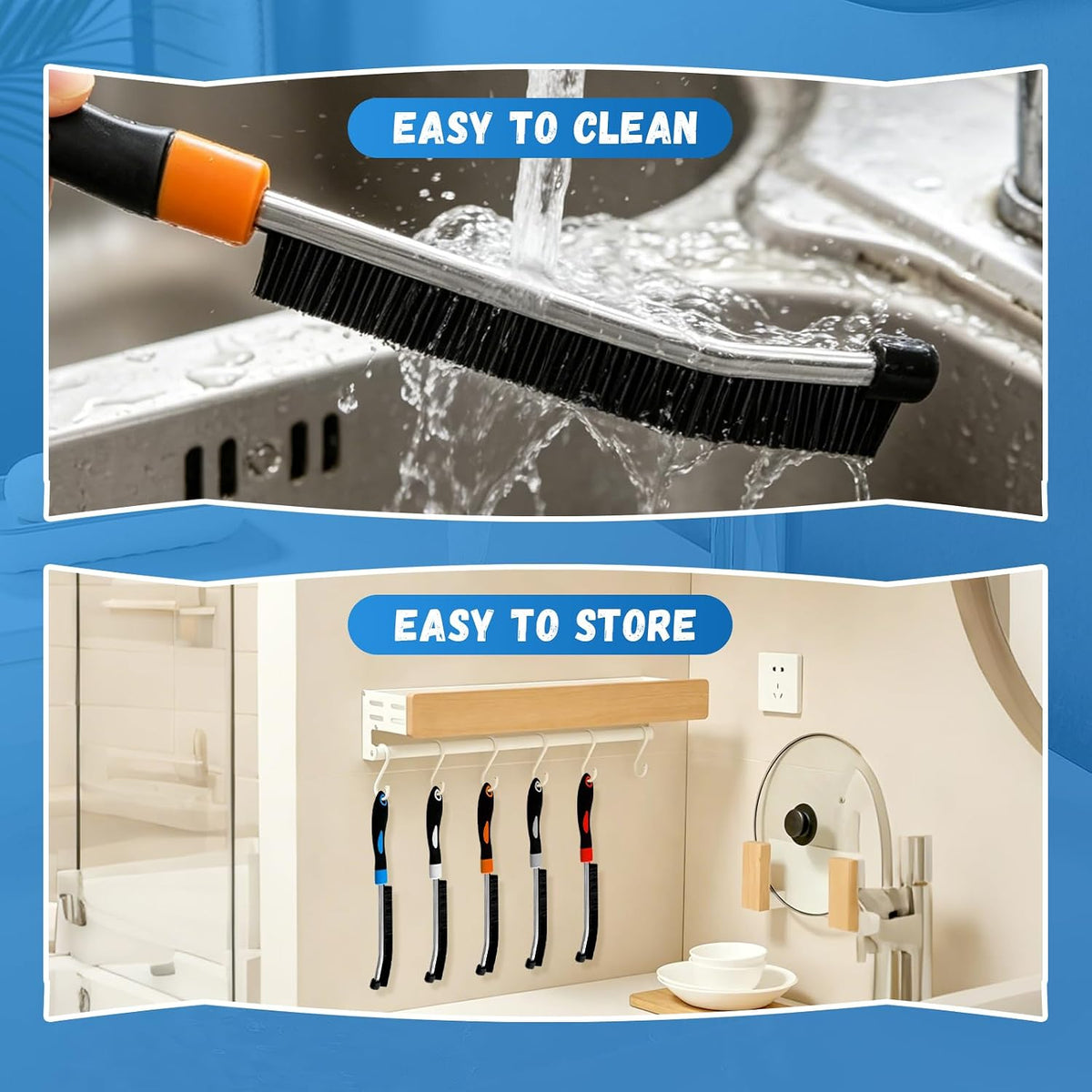 Colourful Crevice Cleaning Brushes for Bathroom, Kitchen and Window, 5 Pack