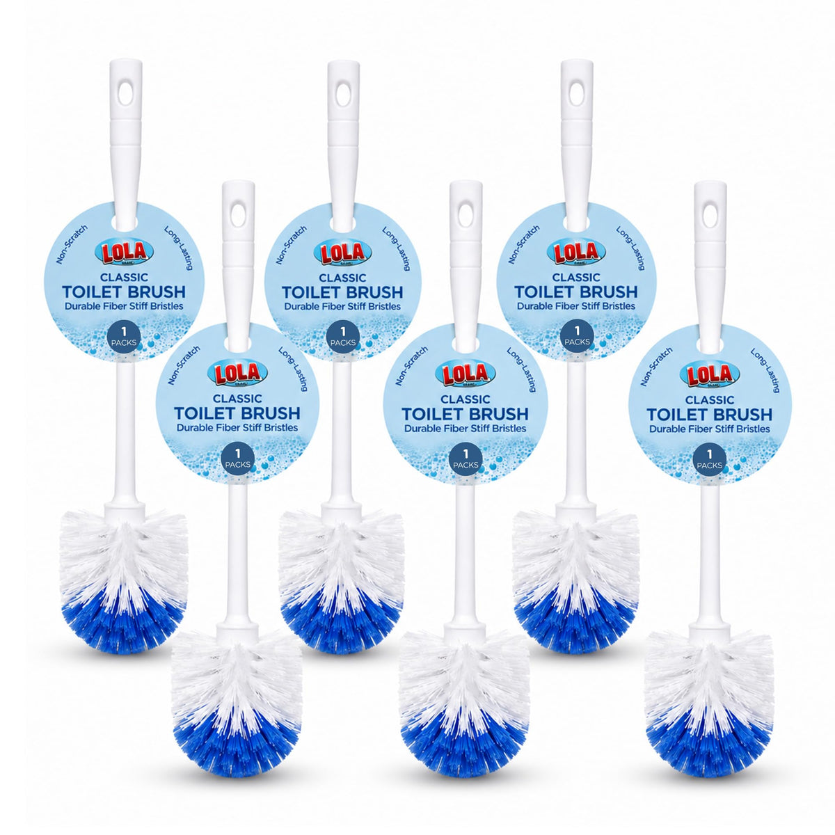 LOLA Classic Toilet Brush, Durable Fiber Stiff Bristles, Non-Scratch - 2 PK