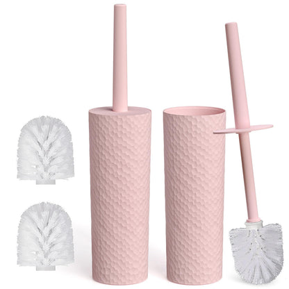 Topsky Toilet Brush & Holder Set, 2 Pack Plastic Round Barrel Loo Brush with 2 Replacement Heads, Durable for Bathroom, White