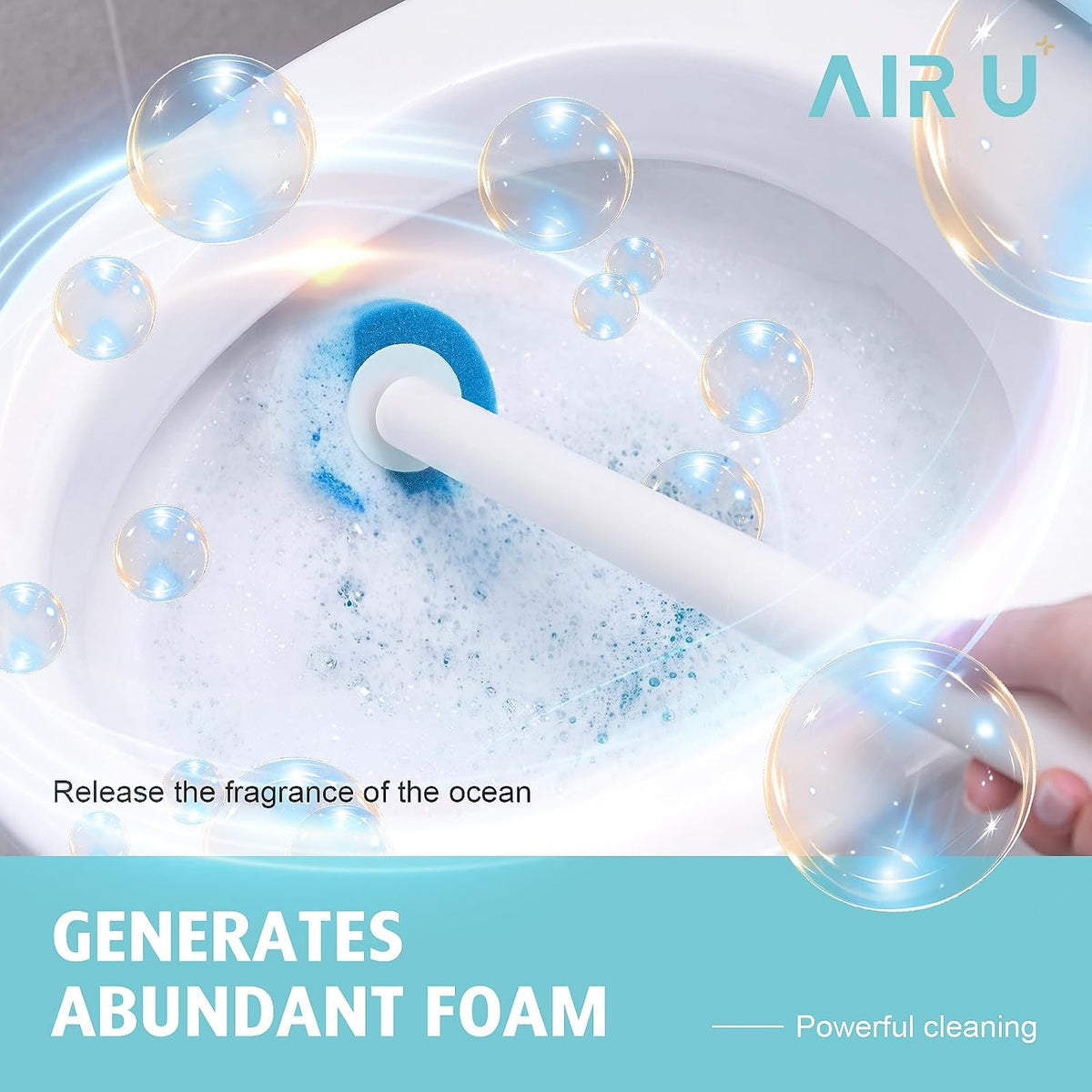 AIR U+ Disposable Toilet Brush, Toilet Bowl Cleaning System with 24 Count Wand Refill, Clean Brush Starter Kit with 1 Toilet Wand, 1 Storage Caddy and 1 Fragrant Tablet (1 + 24)