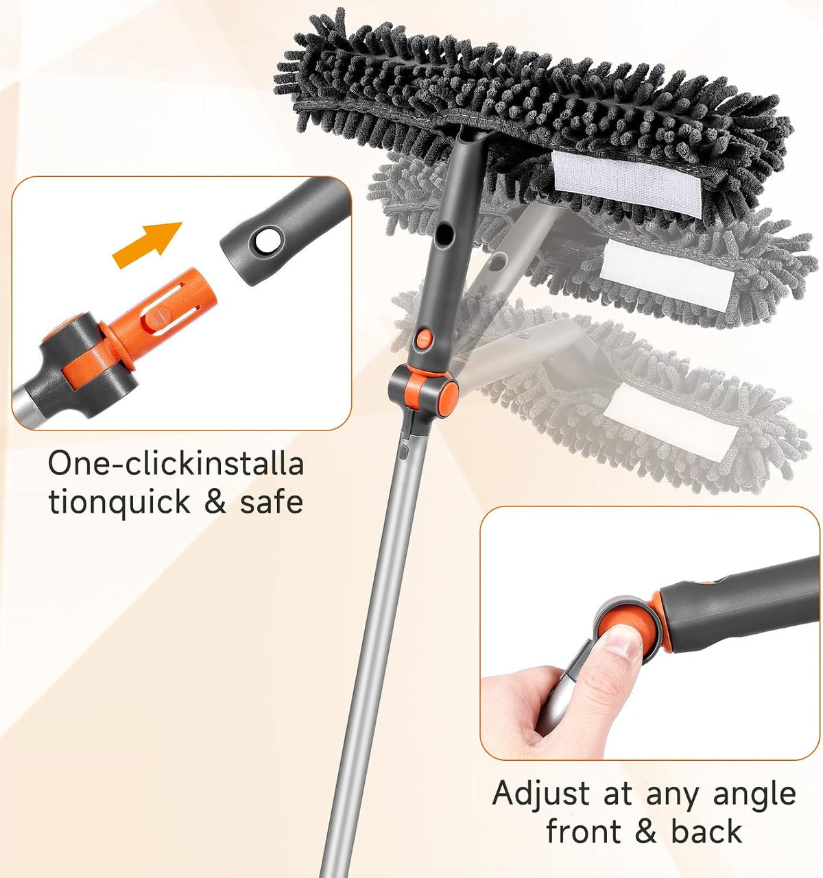 LEVELEVE Professional Window Cleaning Equipment with 62 Inch Long Handle Extension Pole, 2-in-1 Bendable Window Washer Squeegee Tool for High Indoor & Outdoor Glass (with 2 Cleaning Cloth)