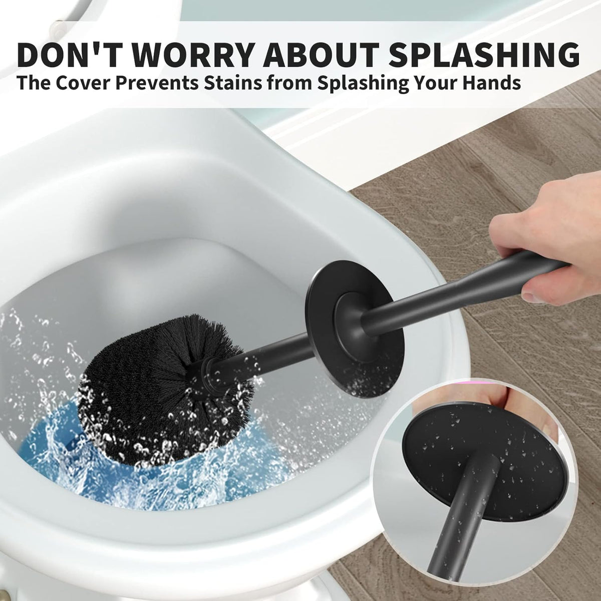 Toilet Brush and Holder 2 Pack, Toilet Bowl Brush with Extra Long Handle, Toilet Scrubber and Covered Holder, Toilet Brushes for Bathroom-Space Saving, Covered Brush, Durable, Deep Cleaning(Black)