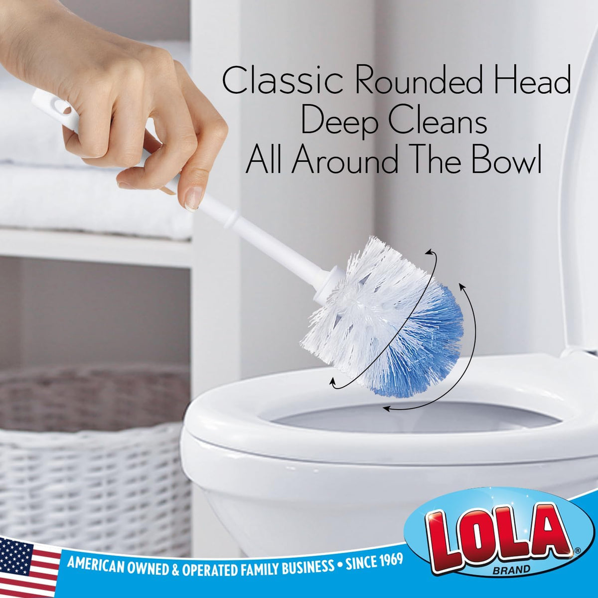 LOLA Classic Toilet Brush, Durable Fiber Stiff Bristles, Non-Scratch - 2 PK