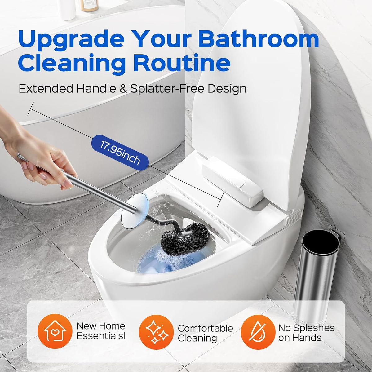 HAMITOR Toilet Brush and Holder Set: Stainless for New Bathroom Essentials