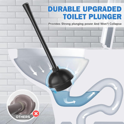 Toilet Plunger and Brush, Bowl Brush and Heavy Duty Toilet Plunger Set with Ventilated Holder, 2-in-1 Bathroom Cleaning Combo with Modern Caddy Stand for 5.7-inch Toilet Drain(Black, 2 Set)