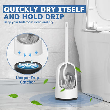 Toilet Brush, 2 Pack Toilet Brush and Holder Set with Durable Curved BristlesToilet Scrubber, Toilet Bowl Brush with Extra Long Handle,Toilet Cleaner with Caddy for Bathroom Deep Cleaning (2, White)