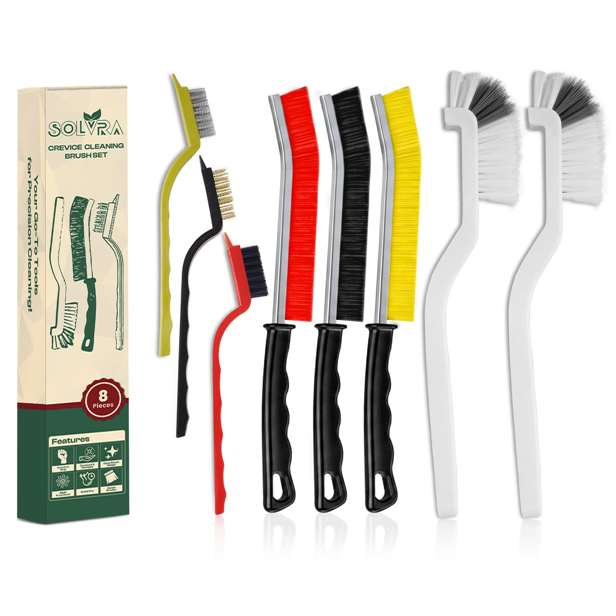 8 Pcs Crevice Cleaning Brush Set – Hard Bristle Cleaning Tools for Grout, Gaps & Narrow Spaces – Multi-Purpose Grout Brush, for Cleaning Bathroom, Shower, Window Tracks, Kitchen