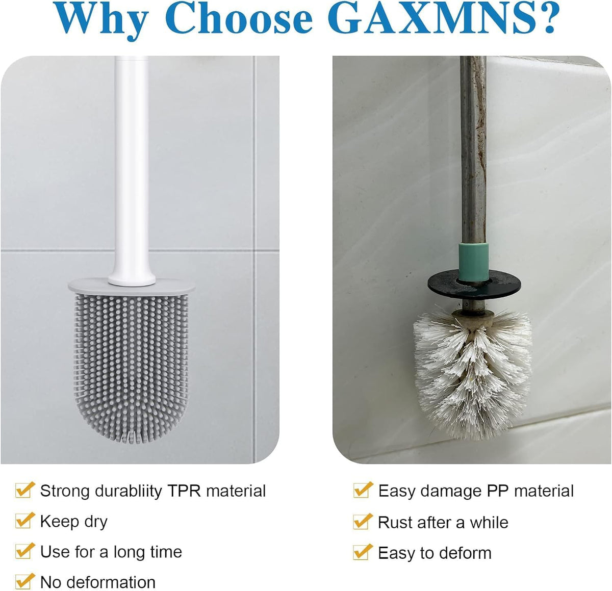 Silicone Toilet Brush and Holder, Wall Mounted No Rust Problem White