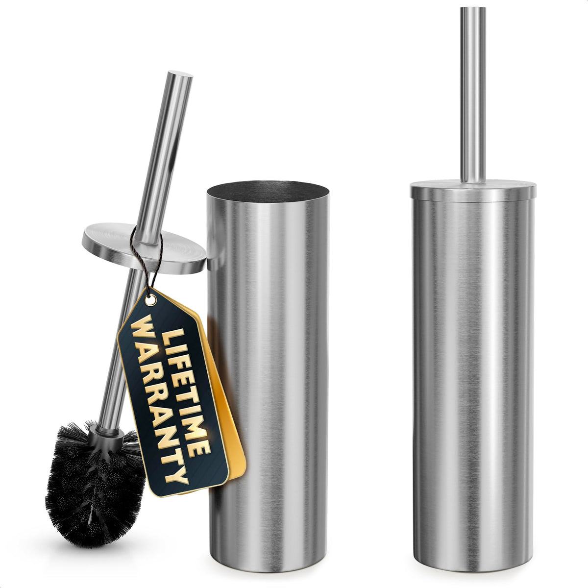 Stainless Steel Toilet Brush and Holder Set, Splash Guard (Brushed Gold)