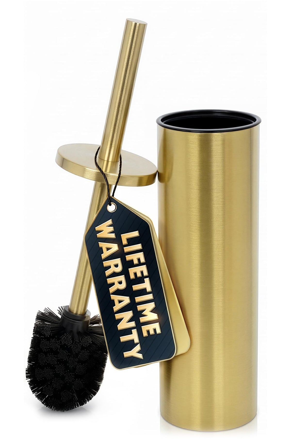 Stainless Steel Toilet Brush and Holder Set, Splash Guard (Brushed Gold)