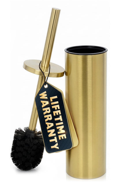 Stainless Steel Toilet Brush and Holder Set, Splash Guard (Brushed Gold)