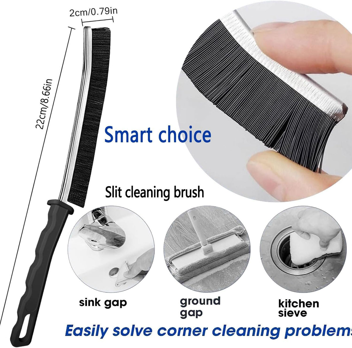 Commercial-Grade Crevice Cleaning Brush Set, Ultra-Stiff Heavy-Duty Gap Scrubber Tools for Bathroom Grout, Window Tracks & Auto Detailing, Zero Cross-Contamination