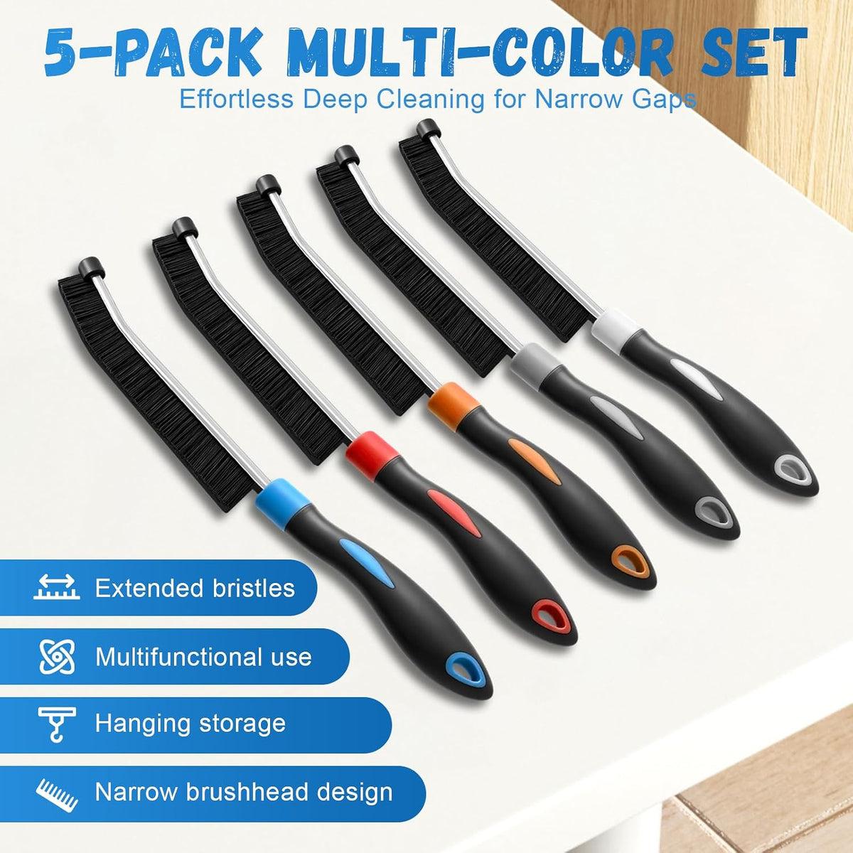 Colourful Crevice Cleaning Brushes for Bathroom, Kitchen and Window, 5 Pack