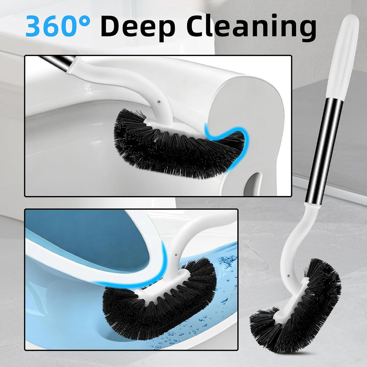 AONEZ White Toilet Brush Set, Deep Under-Rim Cleaning, Vented Holder