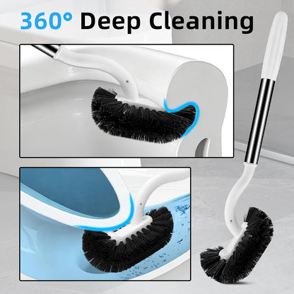 AONEZ White Toilet Brush Set, Deep Under-Rim Cleaning, Vented Holder