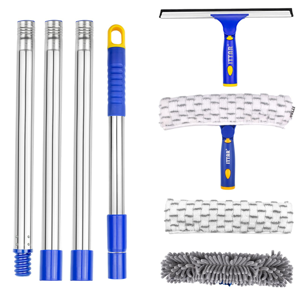ITTAR Window Squeegee Cleaning Kit with 60" Extension Pole & Rotatable Head