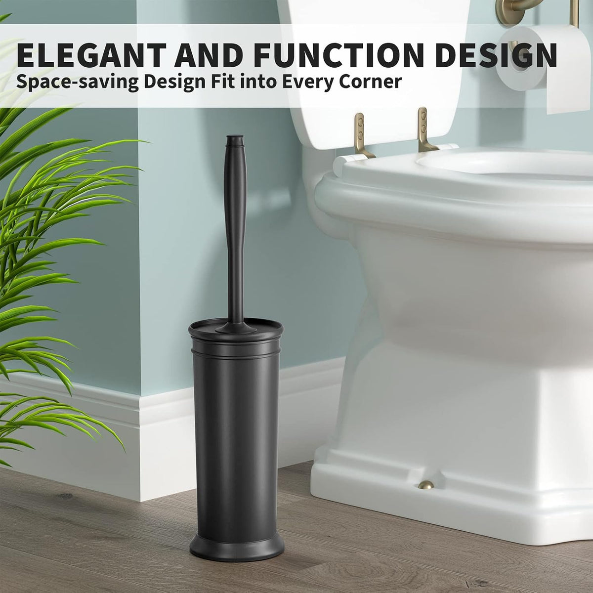 Toilet Brush and Holder 2 Pack, Toilet Bowl Brush with Extra Long Handle, Toilet Scrubber and Covered Holder, Toilet Brushes for Bathroom-Space Saving, Covered Brush, Durable, Deep Cleaning(Black)