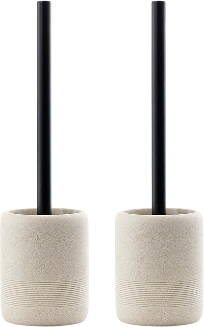 Toilet Brush and Holder Set, 2 PCS,Simple Sandstone Look,Beige