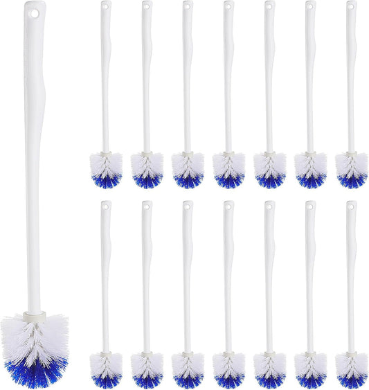 Willinglong 15 Pcs Toilet Bowl Brush 18.5 Inch Plastic Handle,Blue, White