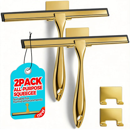 ALFLOD 2pcs Shower Squeegee for Glass Doors with Adhesive Hanging Hook Set