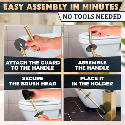 Gold Toilet Brush and Holder Set, Freestanding (Square Shape)