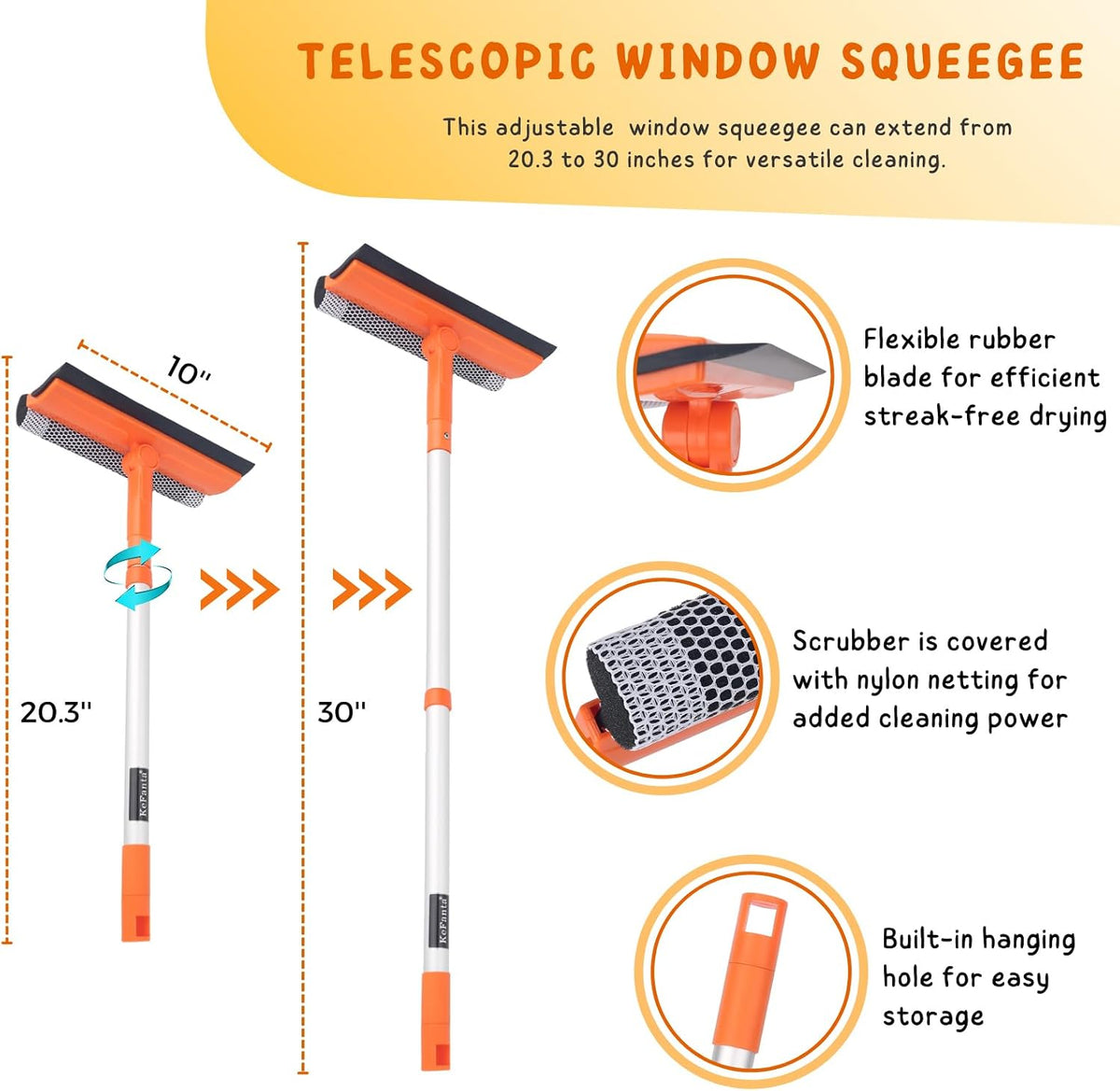 Window Squeegee for Home Glass, 20''-30'' Car Windshield Cleaner Tool